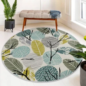 Abstract Leaf Pattern Beige Round Rug