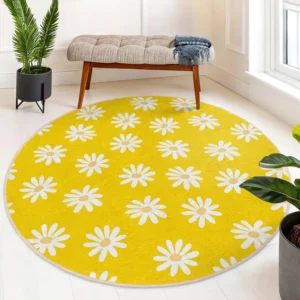 Bold Yellow Daisy Floral Round Rug