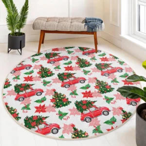 Christmas Truck and Tree Round Rug