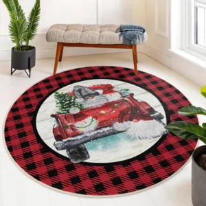 Christmas Truck Plaid Pattern Round Rug