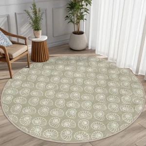 Coastal Themed Spiral Shell Round Rug