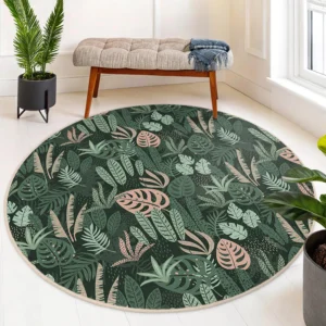 Green Tropical Forest Leaf Round Rug