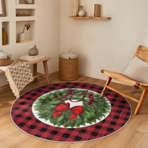 Joy Wreath Christmas Accent Round Rug