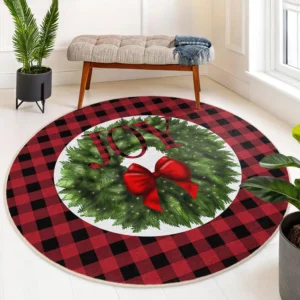 Joy Wreath Christmas Accent Round Rug