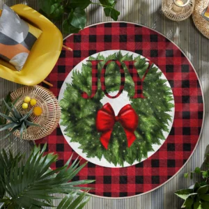 Joy Wreath Christmas Accent Round Rug