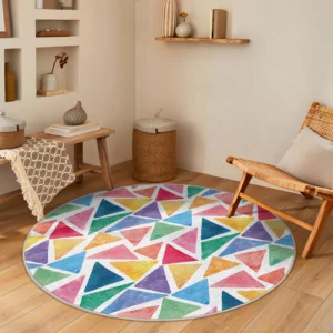 Multicolor Geometric Triangle Round Rug