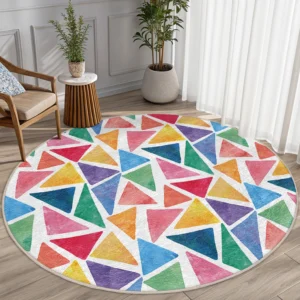 Multicolor Geometric Triangle Round Rug
