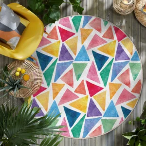 Multicolor Geometric Triangle Round Rug