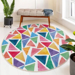 Multicolor Geometric Triangle Round Rug