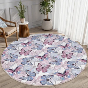 Pastel Butterfly Pattern Round Rug