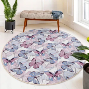 Pastel Butterfly Pattern Round Rug
