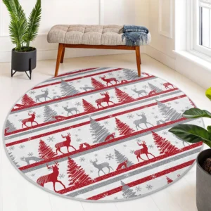 Reindeer and Tree Pattern Round Rug
