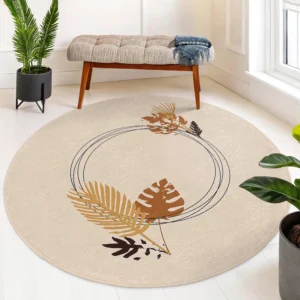Simple Tropical Leaf Beige Round Rug