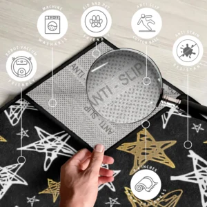 Sparkly Star Pattern Black Round Rug