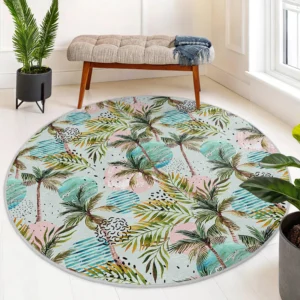 Tropical Pastel Palm Tree Round Rug