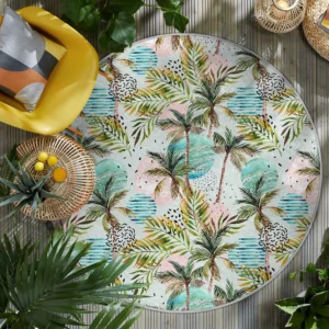 Tropical Pastel Palm Tree Round Rug