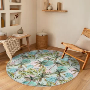 Tropical Pastel Palm Tree Round Rug