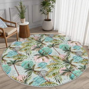 Tropical Pastel Palm Tree Round Rug