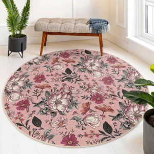 Vintage Rose Daisy Pattern Round Rug